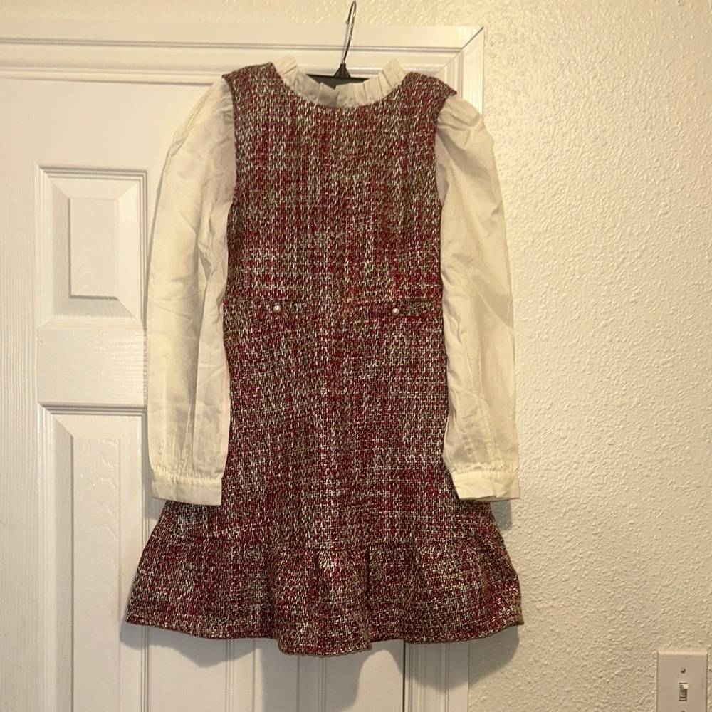 Janie and Jack Red Tweed Dress with White Sleeves